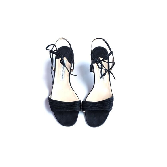 MANOLO BLAHNIK Sandals Black Suede Kitten Heels Size 8 | Eur 38 - Picture 10 of 10